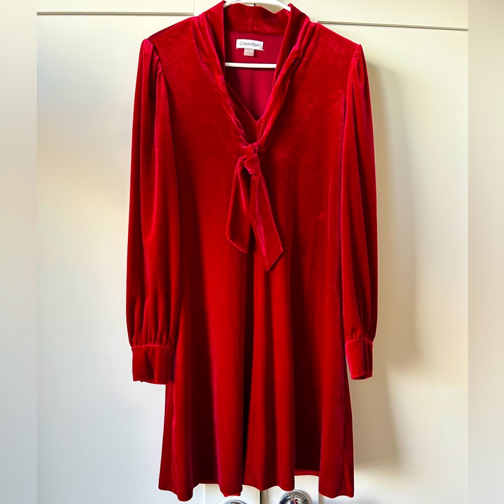 Red Velvet Cocktail Dress, Size 6 by Calvin Klein
